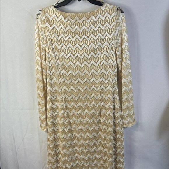 Jessica Howard size 12 shimmering Gold white lace, midi dress, Long Sleeve - Picture 3 of 6